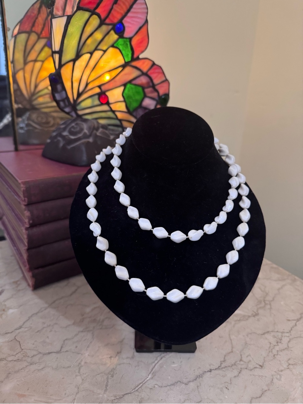 Vintage Sarah Coventry Necklace Featuring White Geometric Beads
